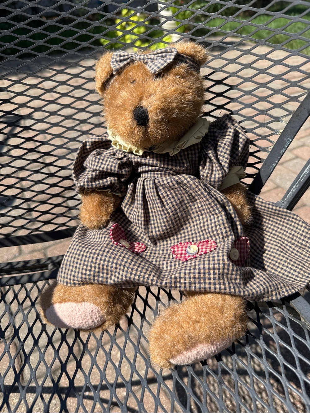 Boyds Bear “Emma” Plush Teddy Bear in Plaid dress with headband